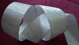 NEW ~ RIBBON SILVER GLITTER 2-1/2" WIDE / WIRE EDGED 30 FT./ 10 YDS. - Picture 1 of 2