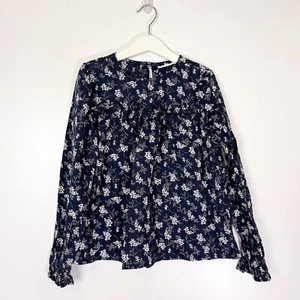 Mango Girls Floral Print Cotton Blouse Sz 9 Navy Blue and White - Picture 1 of 5