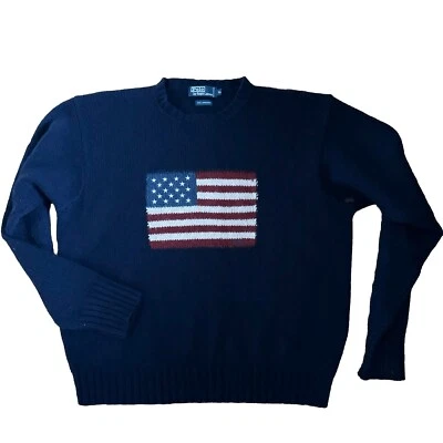 Suéter Polo Ralph Lauren Bandera EE. UU. Para Hombre 100% Lana Azul Marino-Talla XL Foto 1 de 4