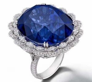 Luxury Elegant 88.16TCW Simulated Sapphire Decorative Women Wedding Stylish Ring - Picture 1 of 7