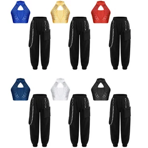 Kids Girls Tracksuit Stage Top With Trousers Loose Sweatsuit Show Athletic Suit - Picture 1 of 58
