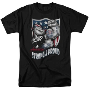 Popeye American Strong and Proud T Shirt Licensed Comic Cartoon Tee Black - Picture 1 of 2