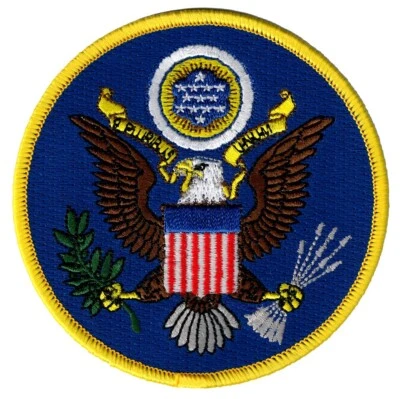 GRAN SELLO DE ESTADOS UNIDOS PARCHE hierro bordado águila EE. UU. EE. UU. EMBLEMA AZUL Foto 1 de 4
