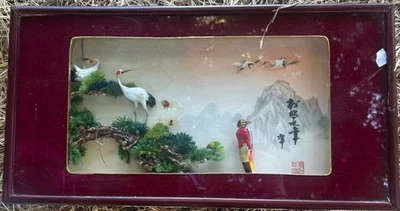 INCREDIBLE org Chinese Asian art piece mixed medium birds+bonsai painting SIGNED - Image 1 of 4