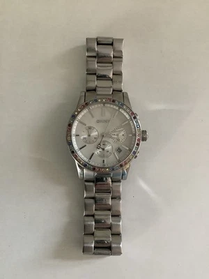 DKNY Women’s Silver Tone Rainbow Rhinestone Watch - Needs Battery - Image 1 of 4