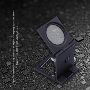 8X Glass Portable Foldable Desktop Magnifier Stand with Led Lights and Scale - Picture 1 of 12