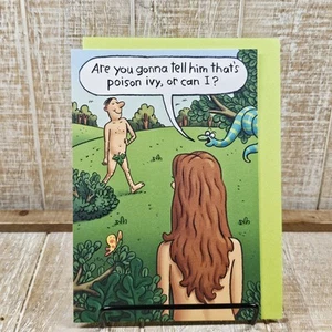 Hallmark Birthday Greeting Card Adam Eve Funny Humor Green - Picture 1 of 7