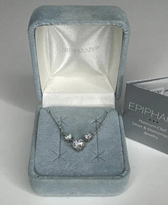 Collar EPIFANÍA Platino Revestido Plata y Diamonique 3 Piedras Forma de V 16" Largo Foto 1 de 4