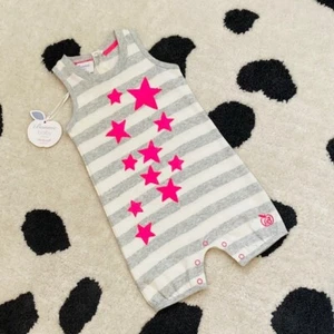 NWT Bonnie Baby $63 Girl 6-12 Months Star Pink Gray Stripe Playsuit Bodysuit - Picture 1 of 12