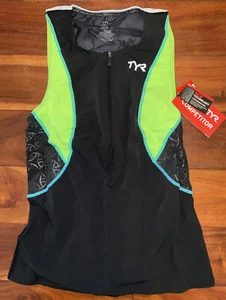 TYR COMPETITOR Women's Small Black Green Loose Singlet Front Zip With Bra New - Picture 1 of 6
