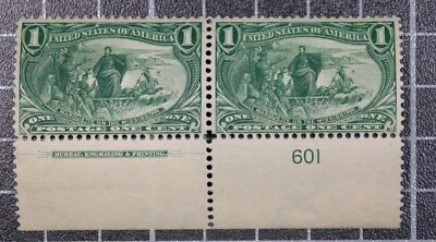 Scott 285 - 1 Cent Trans-Mississippi - OG MH - Imprint Plate # Pair - SCV - $65 - Image 1 of 2