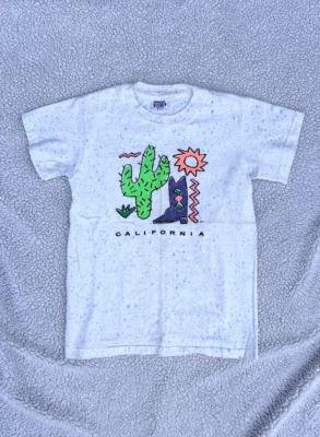 Camiseta moteada vintage niños 80 90 puntada única neón suroeste de California Foto 1 de 4