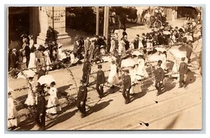 Police & wife Parade RPPC ~ Main St ~ Trolly tracks ~ Horse & wagon , NEW YORK? - Picture 1 of 2