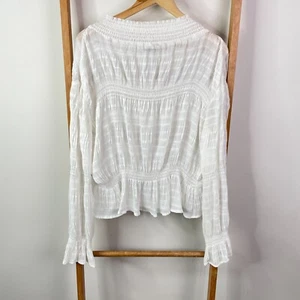 Sheike Blouse Top Womens 8 White Sheer Off The Shoulder Long Sleeve Smocked - Picture 1 of 11