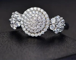 SILVER RING WITH CENTRE RADIANT JEWELS & 2 SIDE CLUSTERS SIZE 62 U GENUINE SALE - Picture 1 of 3