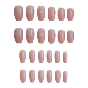 Short Coffin Press-On False Nail Sweet Peach Pink Fashion Glossy Manicure 24pcs - Picture 1 of 7