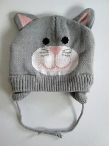 Capelli Baby Hat Cat Kitty Knit Beanie Ears Winter 12 Months (READ) Gray Cotton - Picture 1 of 6