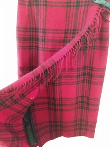 Womens 4 P Eddie Bauer Red Black Plaid Wool Blend Fringe Blanket Wrap Skirt Kilt - Picture 1 of 5