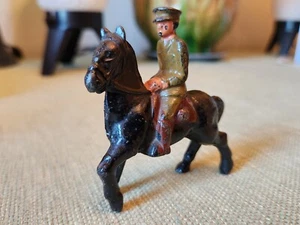 Old Grey Iron Cast Iron Military Soldier On Horseback Mounted Figure - Picture 1 of 4