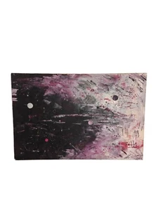 Vtg 70s Abstract Painting Wall Art Canvas Space Galaxy Purple Planets Stars - Picture 1 of 19