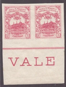 San Marino, 10 + 5. pro Croce Rossa 1916 coppia non dentellata nuova ** -DQ46 - Foto 1 di 2