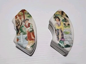 Antique Chinese Famille Rose Fan Shaped Porcelain Sweetmeat Boxes - Picture 1 of 13