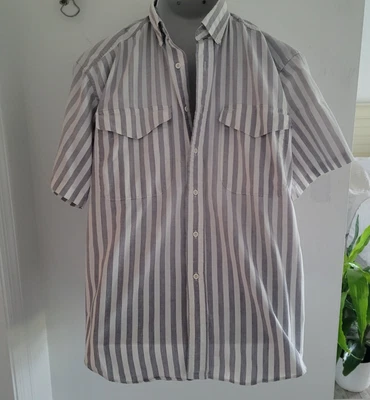 Career Club Vintage 90s Short Sleeve 100% Cotton Shirt Size Large White Gray - Image 1 of 4
