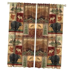 Rustic Cabin Animal Blackout Windows Curtains 21"W x 54"L (Pack of 2) Style-3 - Picture 1 of 8