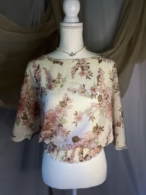 De colección Y2K Rampage Cottagecore Floral Rayas Doradas Hadas Coqueta Dobladillo Calado M Foto 1 de 4