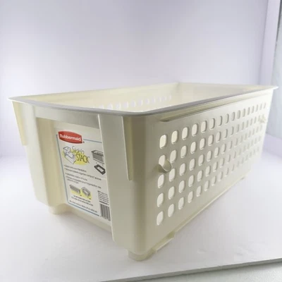 Cesta de almacenamiento blanca Rubbermaid Slide 'n Stack #5577 contenedor de plástico Foto 1 de 4
