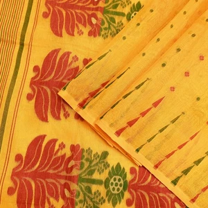 Vintage Sarees Yellow Cotton Hand Woven Jamdani Sari 5yd Ethnic Craft Fabric - Picture 1 of 23