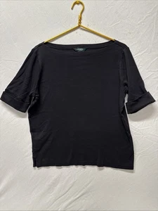 Camicia donna nera Lauren Ralph Lauren collo barca manica gomito maglia taglia 1X - Foto 1 di 14