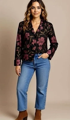 Chaqueta de vestir brocado bordado MSK floral audaz de colección años 80 púrpura y negro-M Foto 1 de 4