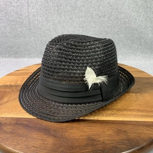 Gorros Capas NY Sombrero Fedora Ajustado Hombres LG Negro Tejido Malla Pluma Paja - Imagen 1 de 15