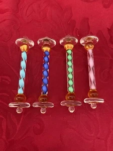 NEW FLAWLESS Glass MURANO Italy 4 Colorful SPIRAL Crystal KNIFE CHOPSTICK RESTS - Picture 1 of 11
