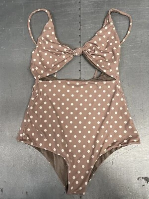 Roupa de banho feminina ACACIA rosa e branco Polkadot peça única tamanho pequeno - Imagem 1 de 3