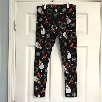 No Boundaries NOBO Junior Size Large 11-13 Christmas Leggings Black Snowman Pant - Image 1 of 4
