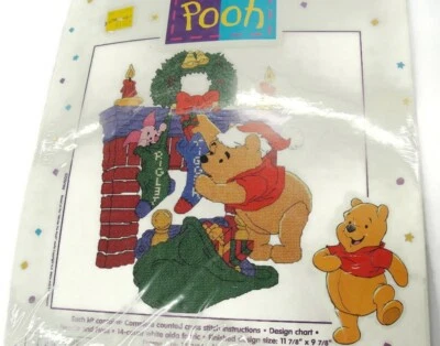 Kit de punto de cruz contado chimenea "Santa Pooh Bear" 11 7/8 x 9 7/8" 1996 nuevo Foto 1 de 4
