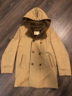 Mighty-Mac Handsome Outerwear Coat Mens M/L Beige Zip Hood Faux Fur Sherpa Lined - Image 1 of 4