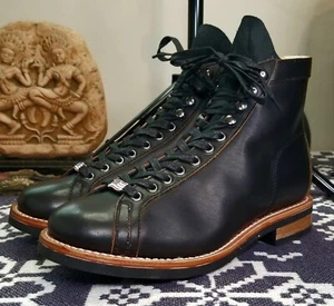 Men's Handcrafted Leather Lace to Toe Vintage Bowling Style Goodyear Monkey Boot - Picture 1 of 35
