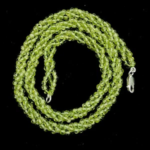 18" Natural Peridot Twisted Necklace Sparkling Green Beads 925 Silver Clasp - Picture 1 of 15