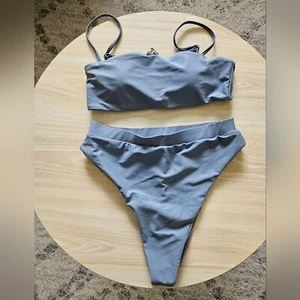 Conjunto de bikini cami cintura alta gris talla M mediano nuevo sin etiquetas. - Imagen 1 de 8