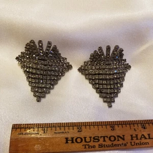 Vintage Clear Rhinestone Silver Tone Fancy Shoe Clips Buckles - Picture 1 of 5