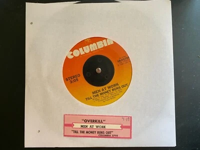 Men At Work OVERKILL/TILL THE MONEY RUNS OUT Columbia 45 EX/NM - Image 1 of 4
