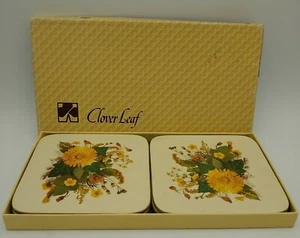 Clover Leaf Floral Table Place Mats Coasters Cork Back Set of 6 Flowers Vintage - Picture 1 of 11