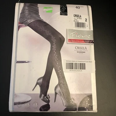 Medias de microfibra Fiore Orsela negras con estampado de 40 den aspecto diamante talla 2 Foto 1 de 4