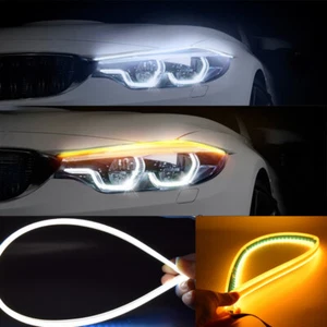2X 45cm Weiß+Gelb LED Soft Streifen Tube DRL Tagfahrlicht Blinker Lampe Leuchte - Bild 1 von 11