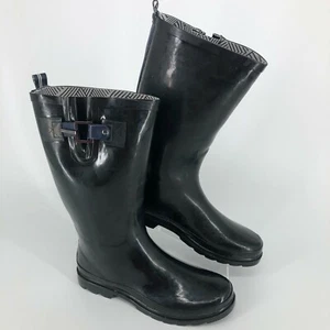 Nautica WOMENS Finsburt Rain Boots Pull On Side Buckle Black SIZE 10 - NIB - Picture 1 of 10