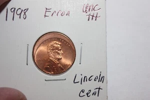 1998 ERROR UNC+++ LINCOLN CENT - Picture 1 of 2