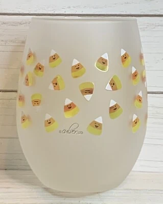 Culver Frosted Stemless Wine Glass Halloween Candy Corn Signed NEW HTF - Image 1 of 2